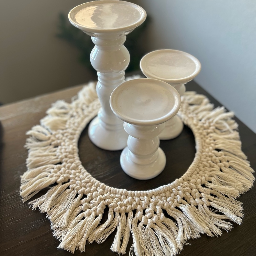 Macrame wall hanging or decorative table center